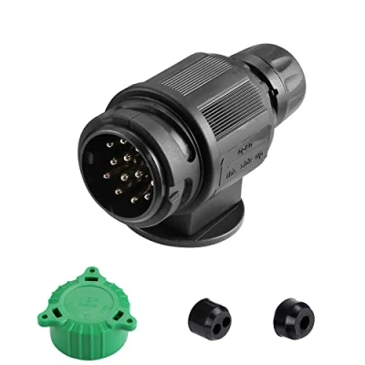Image of SPARKMOTO 13 Pin Trailer Plug, 12V Male Plug With Green Parking Protect Cover Longer Service Life Tow bar Towing Connector For RV Cars Caravan Motorhome (Short)