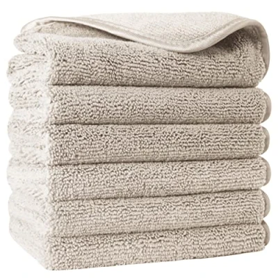 Image of Polyte Premium Lint Free Microfibre Washcloth Face Towel, 33 x cm, Set of 6 (Beige)