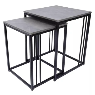 Image of Dylex Grey Marble Effect Nesting Side Tables, Metal Frame, Set of 2 Coffee Table