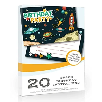Image of Olivia Samuel 20 x Space Birthday Party Invitations from A6 Postcard style Ready to Write with envelopes
