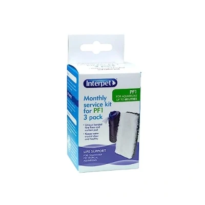 Image of Interpet Monthly Service Kit for PF1 Aquarium Power Filter, floss and carbon bonded replacement foams (Pack of 3)