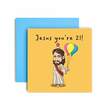 Image of Huxters 21st Birthday Card for him Funny Cards Men Jesus Badge Happy son Brother Nephew Grandson (21st)