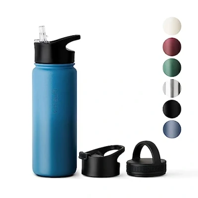 Image of Vinsun Stainless Steel Water Bottle 500ml Leakproof, BPA Free, Hot and Cold Drinks 3 Lids Vacuum Insulated Thermo Flask Travel, Sports, Bike, School, Work