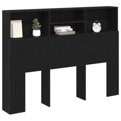 Image of vidaXL black oak headboard cabinet with shelves engineered wood, 140 x 19 103.5 cm, sleek minimalist design, bedroom furniture