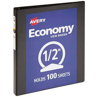 Image of Avery Economy View 3 Ring Binder, 0.5&quot; Round Rings, 1 Black Binder (05705)