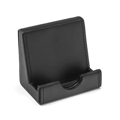 Image of OSCO Black Faux Leather Phone Holder Mobile Stand Cell Dock Device Cradle H8 x W8.7 D6 cm