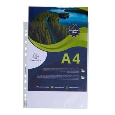 Image of Exacompta Ref 5320E Box of 100 Forever Punched Pockets Made Recycled Grained Polypropylene Thickness 6/100th Dimensions: 23 x 30.5 cm Format to File A4 Crystal Colour