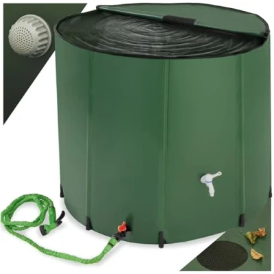 Image of tectake® Collapsible Water Container with Overflow Protection Weather Resistant &amp; Rust Free Butt Protective Grate, Tap Floor Safe Plastic Feet, Stable Structure Quick Setup 750L