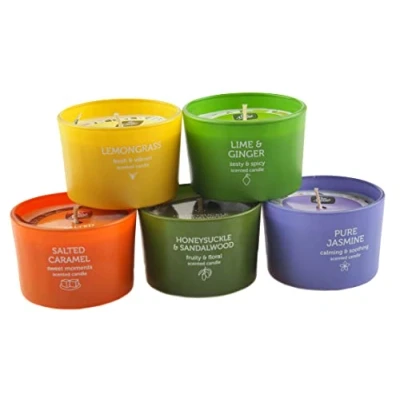 Image of Pan Aroma 5 Glass Jar Scented Candles Lemongrass, Lime Ginger, Jasmine, Sandalwood