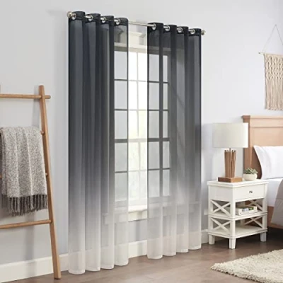 Image of ECLIPSE Ines Printed Ombre Textured Light Filtering Grommet Window Curtains for Bedroom (2 Panels), 52 in x 95 in, Charcoal