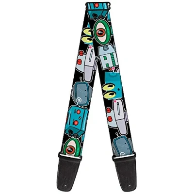 Image of Buckle Down GS W31809&quot;Robots CLOSE UP Black&quot; Guitar Strap