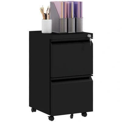 Image of Vinsetto 2 Drawer Mobile Filing Cabinet, Steel Lockable File Cabinet for Letter, A4 and Legal Size, Pre Assembled Body, Black