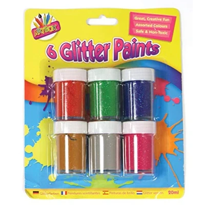 Image of Art Box 6 Glitter Paints 20ml, Assorted, 195mm by 160mm 35mm