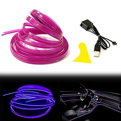 Image of Balabaxer El Wire Purple Interior Car LED Strip Lights, 10M Neon USB 5V with Fuse Protection for Automotive Decoration 6mm Sewing Edge…