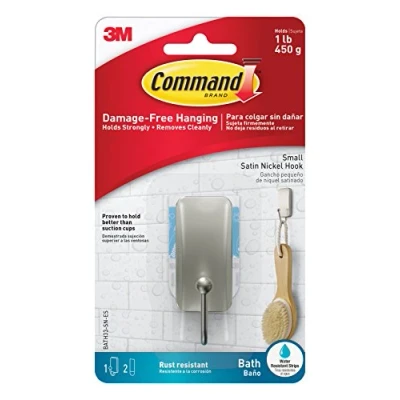 Image of Command Small Bathroom Hook, Satin Nickel, Damage Free (Pack of 2)