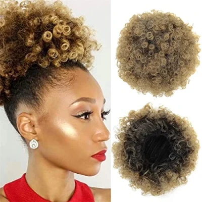 Image of Afro Puff Drawstring Ponytail Curly Bun Extensions Short Kinky Hairpieces Updo hair for Black Women (T27)