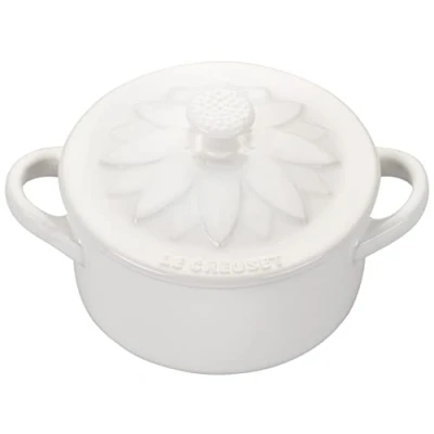 Image of Le Creuset Stoneware Mini Round Cocotte with Flower Lid, 8oz., White