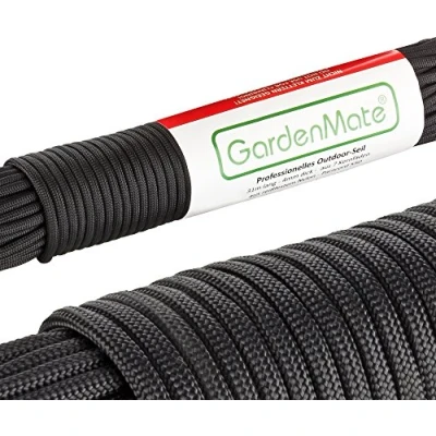 Image of GardenMate Professional Nylon Outdoor Rope, Paracord 550, 31m Long, 4mm Thick, Tear Resistant Kernmantle Rope with 7 Core Strands, Black