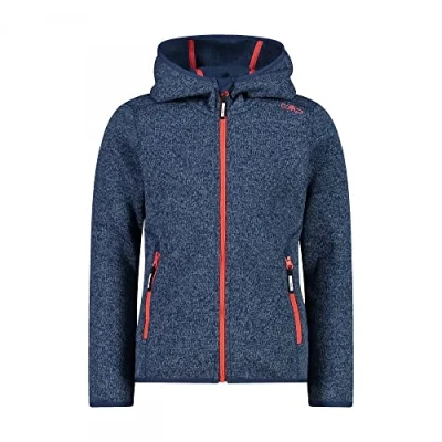 Image of CMP Girl&#039;s Knit Tech Melange Fleece Jacket with Hood, Blue red Kiss, 116