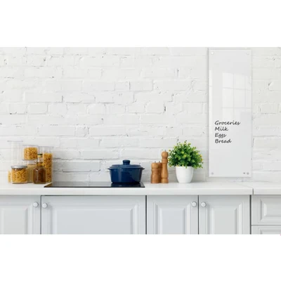 Image of Nobo Small Glass Whiteboard Panel, Dry Erase Surface, Frameless, Corner Wall Mounting, Home/Office, 300 x 900 mm, Includes Marker Pen, White, 1915604