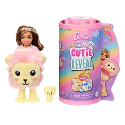 Image of Barbie Cutie Reveal Chelsea Doll &amp; Accessories, Lion Plush Costume 6 Surprises Including Color Change, Cozy Cute Tees Series, HKR21