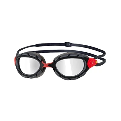 Image of Zoggs Unisex Predator Titanium Regular Fit Swimming Goggles, Black Red Mirror, UK