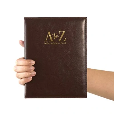 Image of Index Address Book Leather Look Cover Executive Padded Large Sizes Notebook A Z Brown