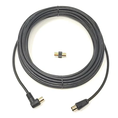 Image of Maincore 10m long Right Angle TV/AV Aerial Antenna Coaxial Cable Lead (Male to Male) with Coupler (10m, Black)