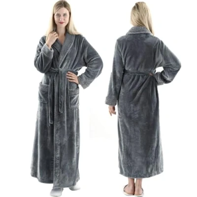 Image of Dressing Gown Women Full Length Robe Plus Size Fleece Winter Warm Bathrobe, UK8 10(label M), Grey