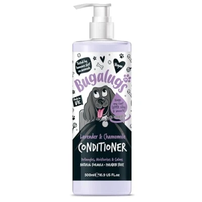 Image of BUGALUGS dog Conditioner 500ml with Lavender &amp; Chamomile perfume, best grooming for dogs, puppy smelly pet that detangles moisturises use shampoo, cologne