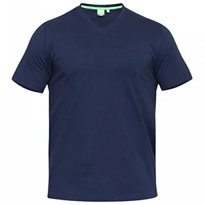 Image of D555 Duke Mens Kingsize V Neck Plain Cotton T Shirt Ribbed Navy 7XL (Signature)
