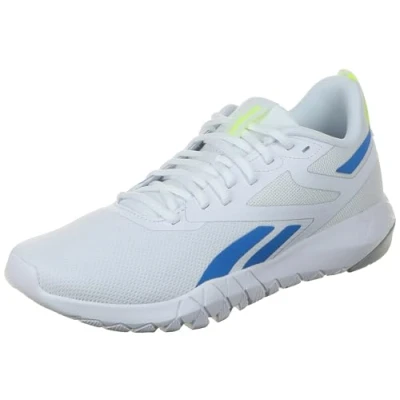 Image of Reebok Men&#039;s FLEXAGON Force 4 Training Shoes, Footwear White/Kinetic Blue/Digital Lime, 7.5 UK