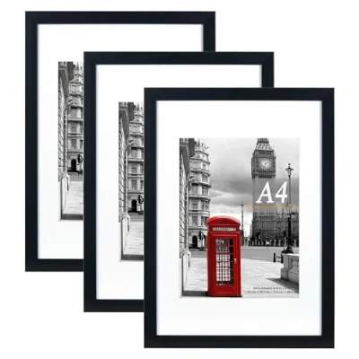 Image of Scholar Tree Black Picture Frame A4 with Mount,Set of 3,A4 Frame,A4 Poster certificate frame,Freestanding and Wall Mountable