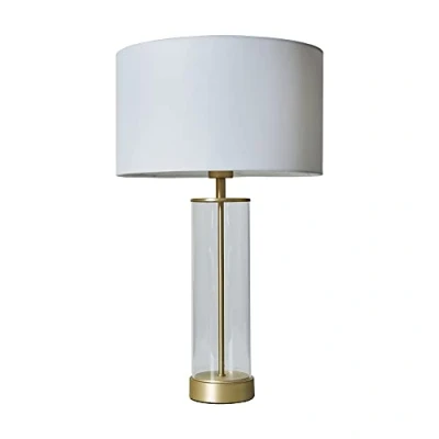 Image of MiniSun Contemporary Matt Gold &amp; Clear Tube Table Lamp with a White Cylinder Shade