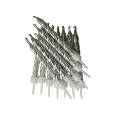 Image of Anniversary House Metallic Candles Silver with Holders Pack of 12