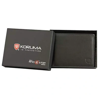 Image of KORUMA RFID Blocking Mens Genuine Leather Shielded Credit Debit Cards Protective Wallet (Black1)