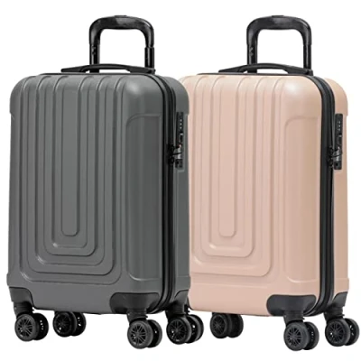 Image of Flight Knight Premium Set of 2 Lightweight Cabin Suitcase 8 Spinner Wheels Built in Side Lock &amp; USB Port Luggage Approved for Over 100 Airlines Including easyJet, Ryanair Jet2 55x35x20cm