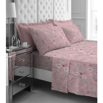 Image of GC GAVENO CAVAILIA Flannelette Fitted Bed Sheet Set, Thermal Paisley Flat With Pillowcases, 4 Pcs Brushed Cotton Bedding Double Size, Blush Pink, 735939