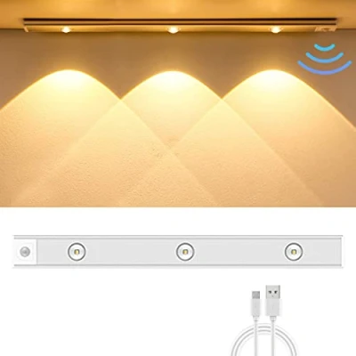 Image of Under Cabinet Lights, 3 Colors Dimmable Motion Sensor Counter Closet Lighting Rechargeable Wireless Magnetic LED Light Night Lights for Kitchen, Wardrobe, Cabinet, Cupboard (40cm)