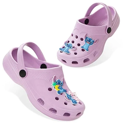 Image of Disney Girls Clogs with Removable Rubber Charms Gifts (Purple Stitch, 12.5 UK)