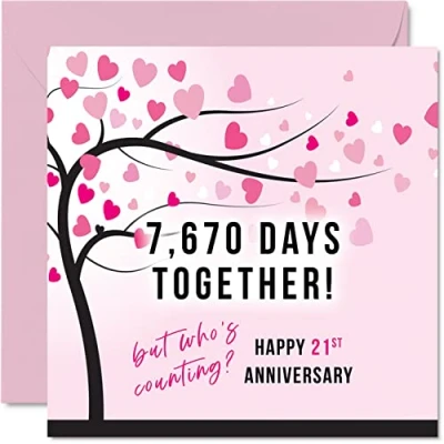 Image of Funny 21st Anniversary Card for Wife or Husband 7670 Days Together I Love You Gifts, Happy Wedding Cards Partner, 145mm x Greeting Twenty First Anniversaries