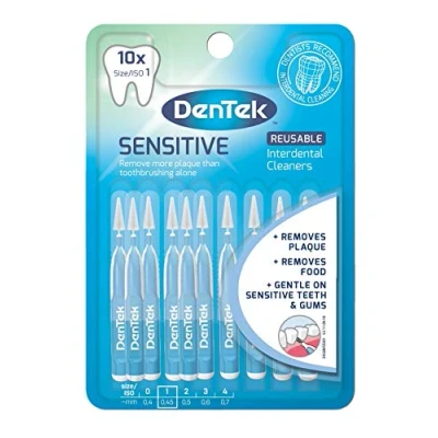 Image of DenTek Easy Brush Sensitive Interdental Brushes, ISO1/0.45mm for removing food and plaque between teeth. 10 Pack