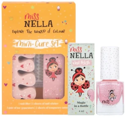 Image of Miss Nella nail KIT &amp; POLISH kids Accessories set + Its Glitzy Hippo varnish peel off polish, stickers, tattoos, filer toe separators designed foe children hands toes
