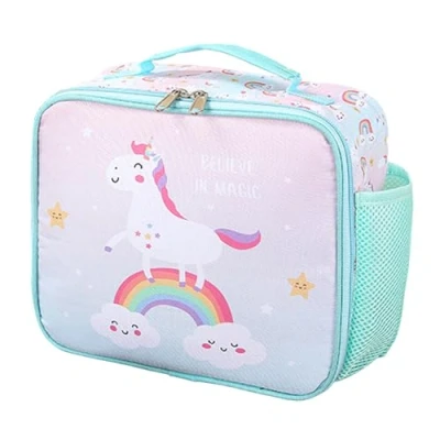 Image of KEAIDUO Reusable Lunch Bag for Kids Insulated Cooler Box Snack Boys Girls School Tote (Rainbow Unicorn)