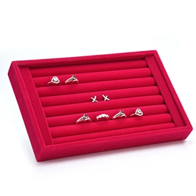Image of Yosoo Velour Interior Suede Jewelry Earrings Rings Cufflink Display Organizer Box Tray Holder Case Slits Storage Gift (Rose Red)