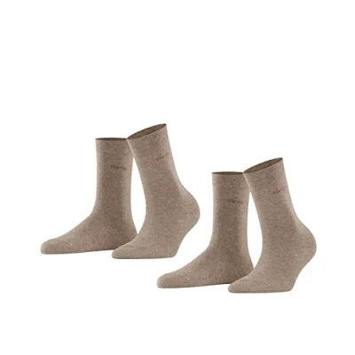 Image of ESPRIT Women&#039;s Basic Easy 2 Pack W SO Cotton Plain Pairs Socks, Brown (Nutmeg Melange 5410), 5.5 8