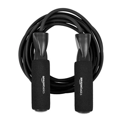 Image of Amazon Basics Adjustable Length Jump Rope with Handles for Workout, 3 m, Black