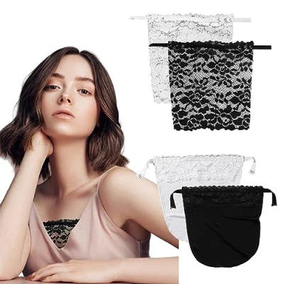 Image of 4 Pieces Lady Clip on Mock Camisole Bra Insert, Anti Peep Invisible Vest, Modesty Panel Vests Traceless Breathable Camisoles for Women, Mixed Styles,One Size (White, Black