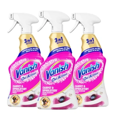 Image of Vanish Professional Oxi Action Carpet and Upholstery stain Remover Spray 1L, 30 seconds removal, Eliminates even strong odours (3 x 1L Spray)