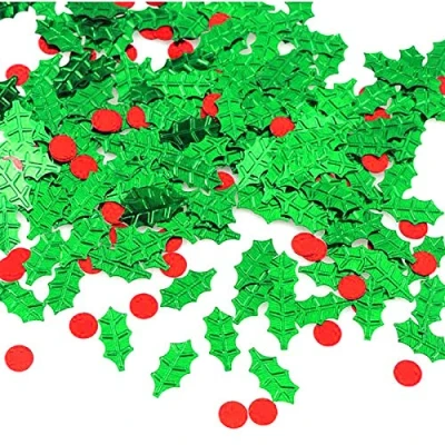Image of Holly Berries Confetti Glitter Sprinkles for Party Table Scatters Decoration Winter Wonderland Santa Festive Supplies Metallic Foil 45g 1.6OZ 1200Pcs